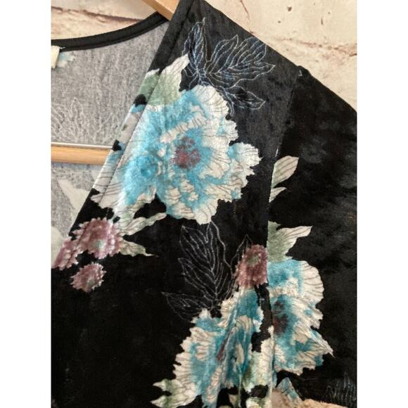 Monteau Dress Womens Large Turquoise Black Velvet Floral Faux Wrap Tie Stretch - Picture 6 of 14